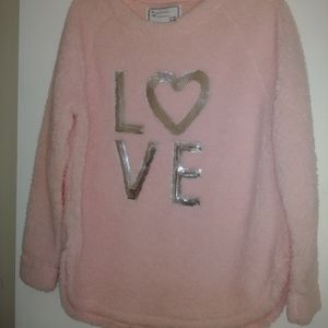 💚 Derek Heart Juniors Pink color L/Sleeve Crew Neck LOVE S/Slits Sweater M 098